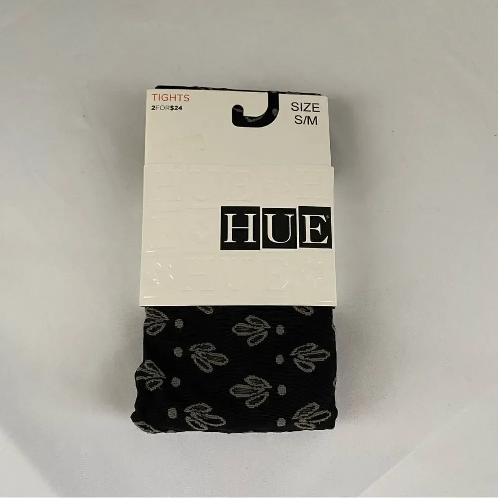 HUE Eyelet Cactus Print Tights S/M Black